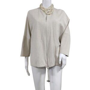 Coco Artsey Gauzy Lagenlook Linen Oversized Full Zip Jacket Taupe Womens Sze 3XL